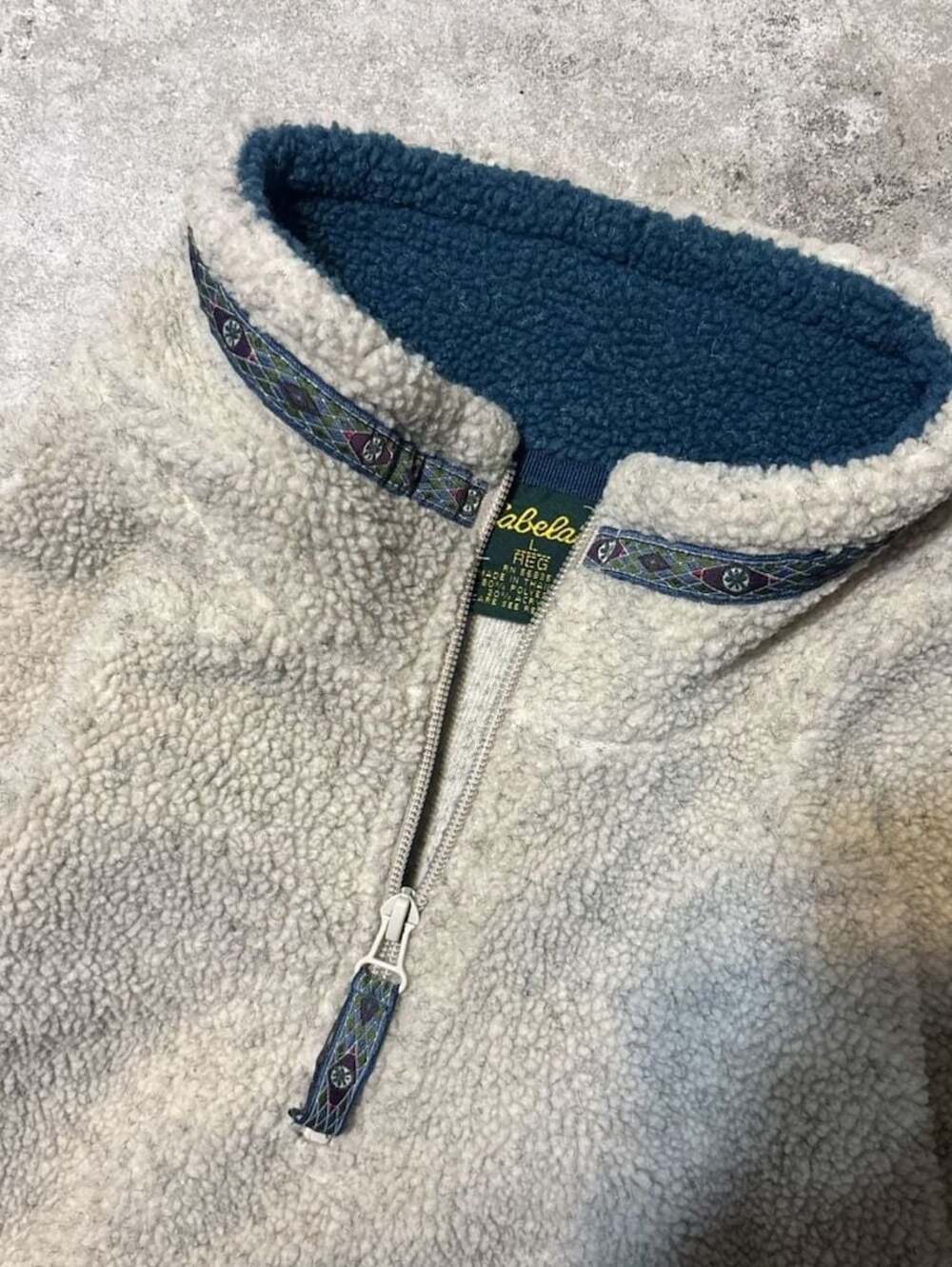 Cabela's Vintage Quarter-Zip Sherpa Fleece Pullover with Geometric Pattern Trim - Picture 2 of 3